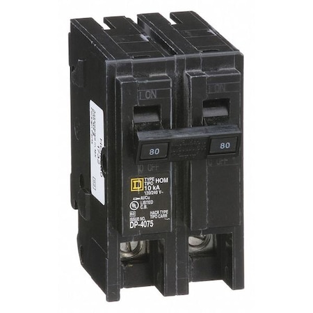 Miniature Circuit Breaker, HOMELINE Series, 80A, 2 Pole, 240V AC, 10kA at 240V AC MPN:HOM280