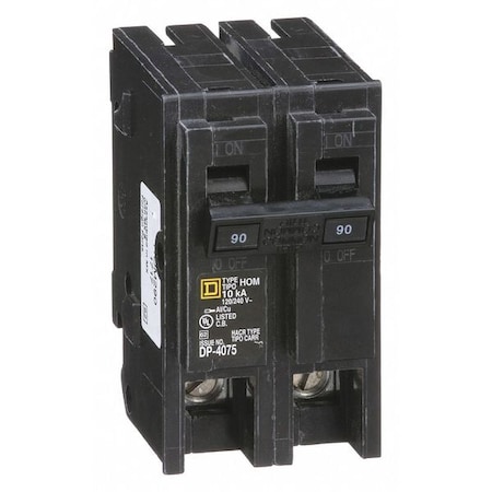Miniature Circuit Breaker, HOMELINE Series, 90A, 2 Pole, 240V AC, 10kA at 240V AC MPN:HOM290