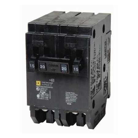 Miniature Circuit Breaker, HOMELINE Series, 15A, 2x1, 1x2 Pole, 120/240V AC, 10kA at 120V AC MPN:HOMT1515215