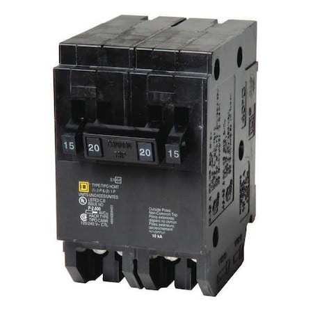 Miniature Circuit Breaker, HOMELINE Series, 15A, 2x1, 1x2 Pole, 120/240V AC, 10kA at 120V AC MPN:HOMT1515220