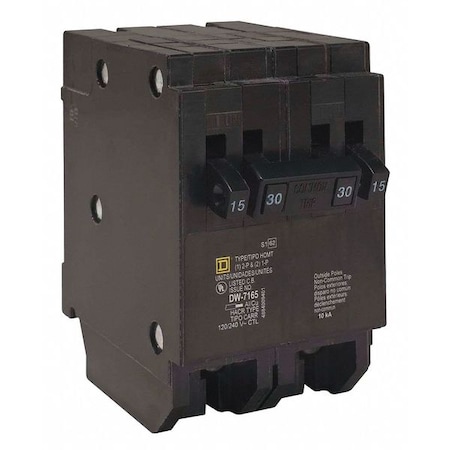 Miniature Circuit Breaker, HOMELINE Series, 15A, 2x1, 1x2 Pole, 120/240V AC, 10kA at 120V AC MPN:HOMT1515240