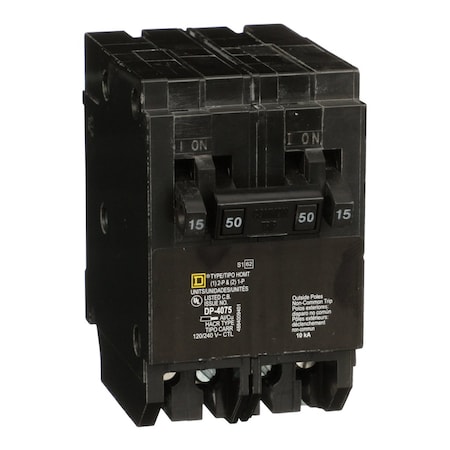 Miniature Circuit Breaker, HOMELINE Series, 15A, 2x1, 1x2 Pole, 120/240V AC, 10kA at 120V AC MPN:HOMT1515250