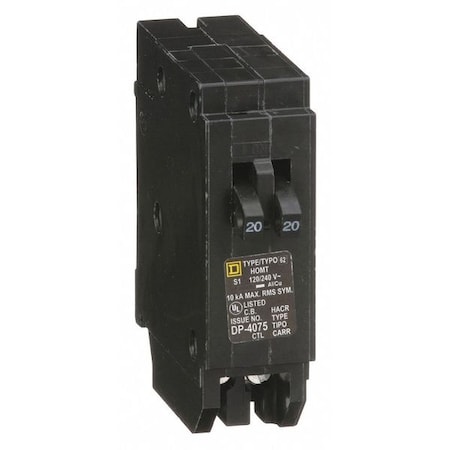 Miniature Circuit Breaker, HOMELINE Series, 20A, 1 Pole, 120V AC, 10kA at 120V AC MPN:HOMT2020