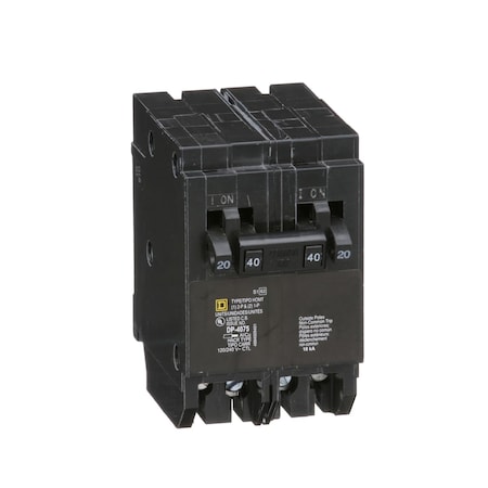 Miniature Circuit Breaker, HOMELINE Series, 20A, 2x1, 1x2 Pole, 120/240V AC, 10kA at 120/240V AC MPN:HOMT2020240