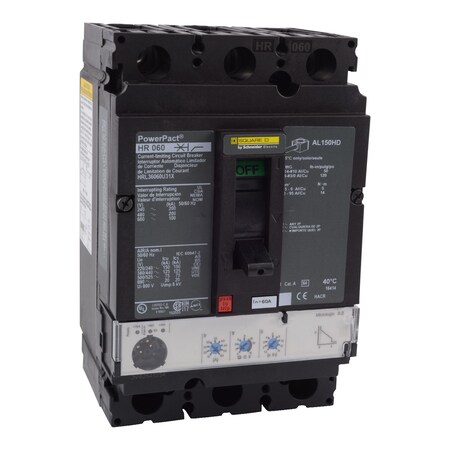 Molded Case Circuit Breaker, POWERPACT H Series, 60A, 3 Pole, 600V AC, 200kA at 240V AC MPN:HRL36060U31X