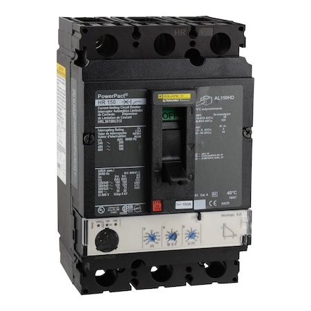 Molded Case Circuit Breaker, POWERPACT H Series, 150A, 3 Pole, 600V AC, 200kA at 240V AC MPN:HRL36150U31X