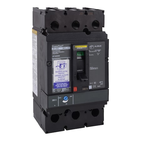 Molded Case Circuit Breaker, POWERPACT J Series, 225A, 3 Pole, 600V AC, 25kA at 240V AC MPN:JDF36225UK