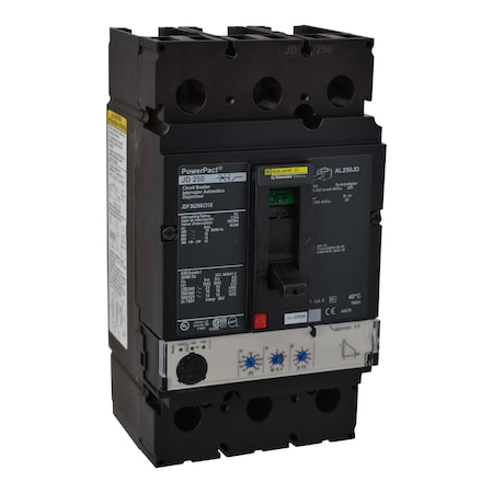 Molded Case Circuit Breaker, POWERPACT J Series, 250A, 3 Pole, 600V AC, 25kA at 240V AC MPN:JDF36250U31X