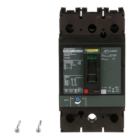 Molded Case Circuit Breaker, POWERPACT J Series, 200A, 2 Pole, 600V AC, 25kA at 240V AC MPN:JDL26200