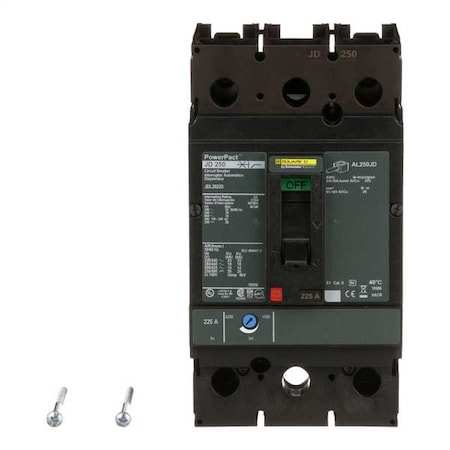 Molded Case Circuit Breaker, POWERPACT J Series, 225A, 2 Pole, 600V AC, 25kA at 240V AC MPN:JDL26225