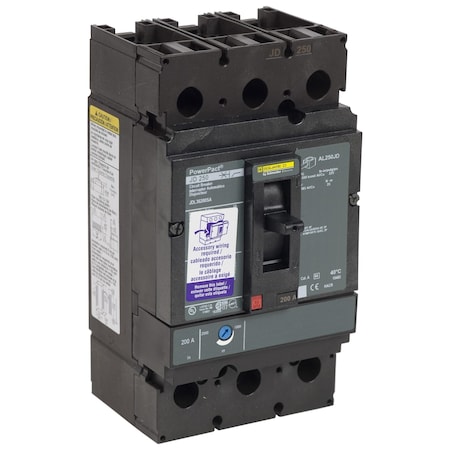 Molded Case Circuit Breaker, POWERPACT J Series, 225A, 3 Pole, 600V AC, 25kA at 240VAC MPN:JDL36225SA