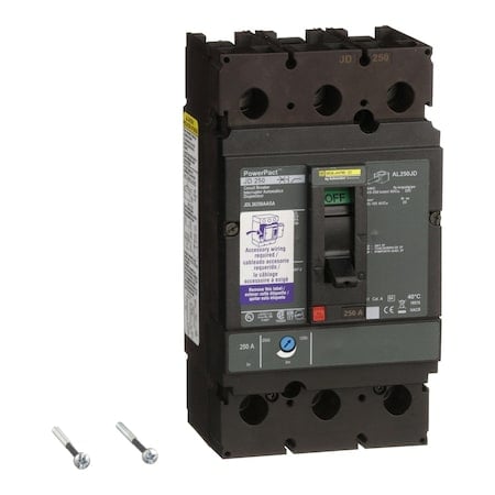 Molded Case Circuit Breaker, POWERPACT J Series, 250A, 3 Pole, 600V AC, 25kA at 240V AC MPN:JDL36250AASA