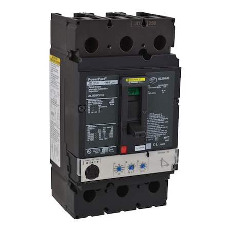 Molded Case Circuit Breaker, POWERPACT J Series, 250A, 3 Pole, 600V AC, 25kA at 240V AC MPN:JDL36250CU31X