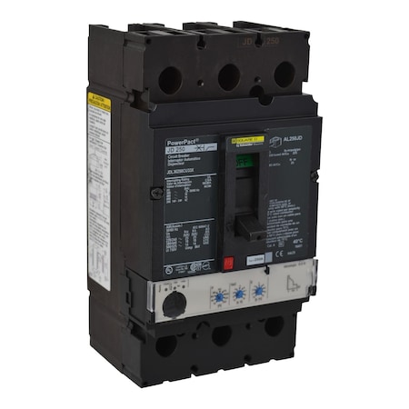 Molded Case Circuit Breaker, POWERPACT J Series, 250A, 3 Pole, 600V AC, 25kA at 240V AC MPN:JDL36250CU33X