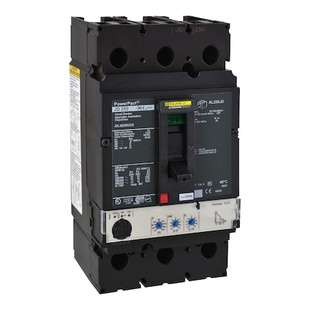 Molded Case Circuit Breaker, POWERPACT J Series, 250A, 3 Pole, 600V AC, 25kA at 240V AC MPN:JDL36250U33X
