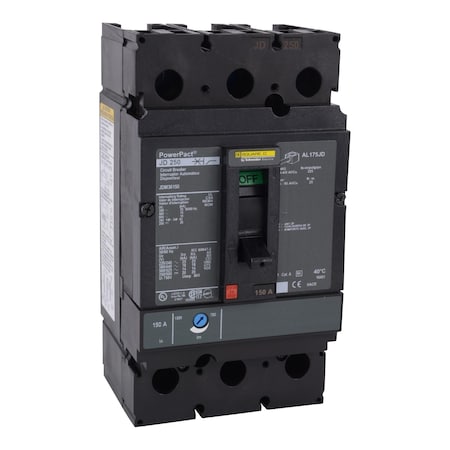 Molded Case Circuit Breaker, POWERPACT J Series, 225A, 3 Pole, 600V AC, 25kA at 240V AC MPN:JDM36225