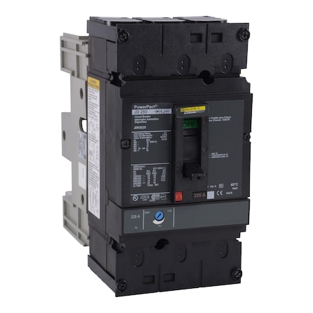 Molded Case Circuit Breaker, POWERPACT J Series, 225A, 3 Pole, 600V AC, 25kA at 240V AC MPN:JDN36225