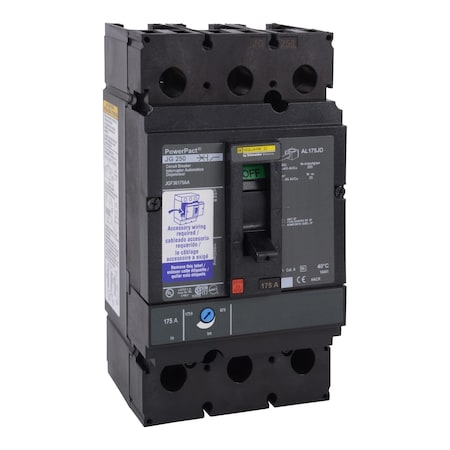 Molded Case Circuit Breaker, POWERPACT J Series, 225A, 3 Pole, 600V AC, 65kA at 240V AC MPN:JGF36225AA