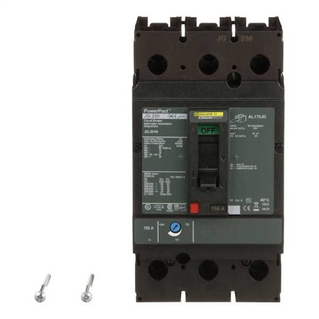 Molded Case Circuit Breaker, POWERPACT J Series, 150A, 3 Pole, 600V AC, 65kA at 240V AC MPN:JGL36150