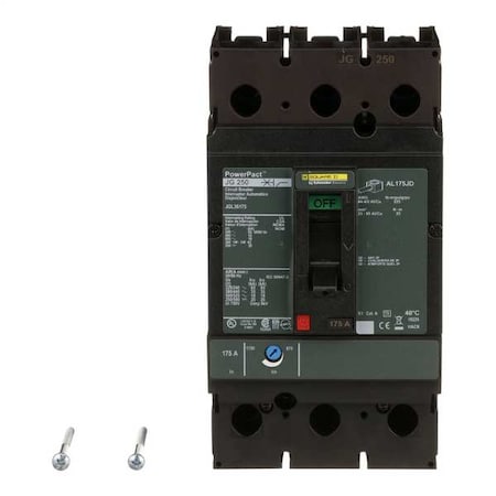 Molded Case Circuit Breaker, POWERPACT J Series, 175A, 3 Pole, 600V AC, 65kA at 240V AC MPN:JGL36175