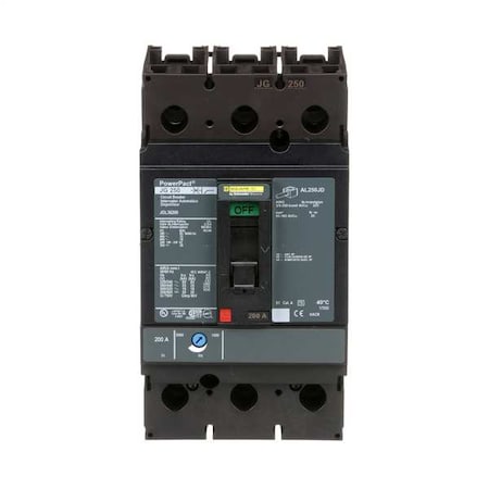 Molded Case Circuit Breaker, POWERPACT J Series, 200A, 3 Pole, 600V AC, 65kA at 240V AC MPN:JGL36200