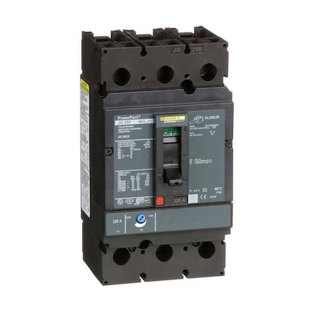 Molded Case Circuit Breaker, POWERPACT J Series, 225A, 3 Pole, 600V AC, 65kA at 240V AC MPN:JGL36225