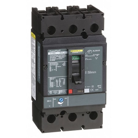 Molded Case Circuit Breaker, POWERPACT J Series, 200A, 3 Pole, 600V AC, 100kA at 240VAC MPN:JJL36200