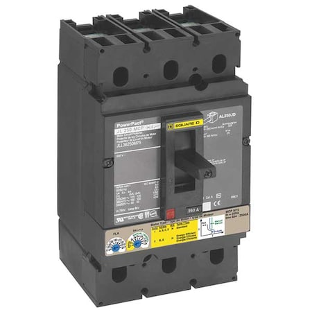 Molded Case Circuit Breaker, POWERPACT J Series, 250A, 3 Pole, 600V AC, 100kA at 240V AC MPN:JJL36250M75