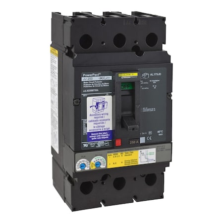 Molded Case Circuit Breaker, POWERPACT J Series, 250A, 3 Pole, 600V AC, 100kA at 240V AC MPN:JJL36250M75SA