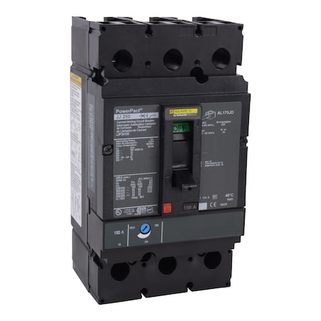 Molded Case Circuit Breaker, POWERPACT J Series, 150A, 3 Pole, 600V AC, 100kA at 240V AC MPN:JJP36150