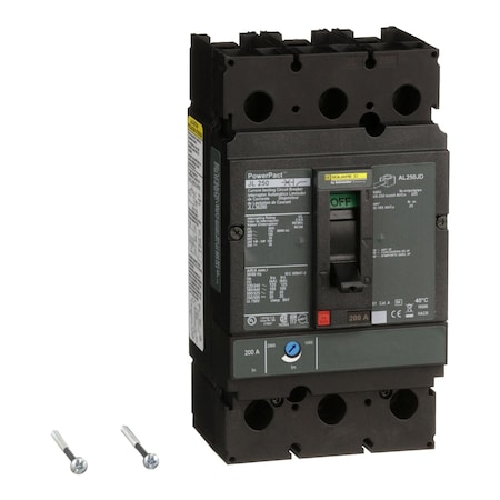 Molded Case Circuit Breaker, POWERPACT J Series, 200A, 3 Pole, 600V AC, 125kA at 240V AC MPN:JLL36200