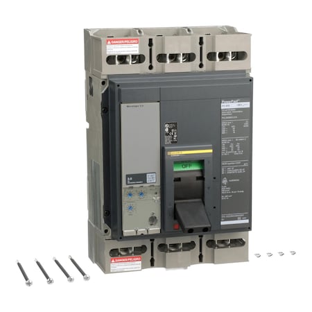 Molded Case Circuit Breaker, POWERPACT P Series, 800A, 3 Pole, 600V AC, 65kA at 240V AC MPN:PGL36080CU31A
