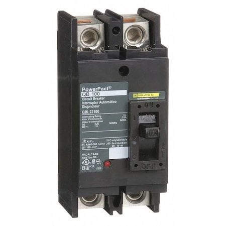 Molded Case Circuit Breaker, POWERPACT Q Series, 100A, 2 Pole, 240V AC, 10kA at 240V AC MPN:QBL22100