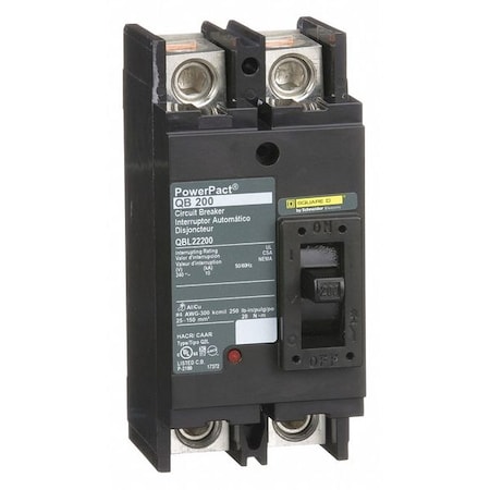Molded Case Circuit Breaker, POWERPACT Q Series, 200A, 2 Pole, 240V AC, 10kA at 240V AC MPN:QBL22200