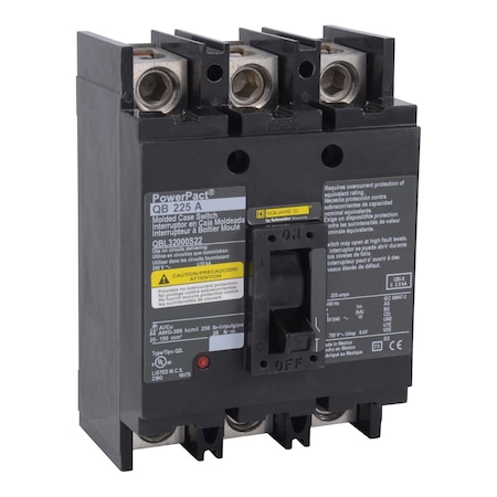 Molded Case Circuit Breaker, POWERPACT Q Series, 225A, 3 Pole, 240V AC, 10kA at 240V AC MPN:QBL32000S22