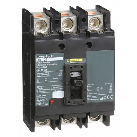 Molded Case Circuit Breaker, POWERPACT Q Series, 100A, 3 Pole, 240V AC, 10kA at 240V AC MPN:QBL32100