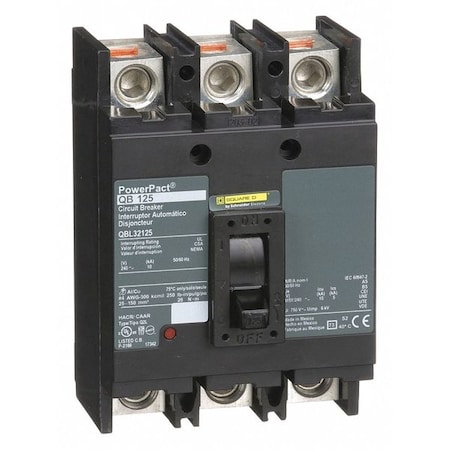 Molded Case Circuit Breaker, POWERPACT Q Series, 125A, 3 Pole, 240V AC, 10kA at 240V AC MPN:QBL32125