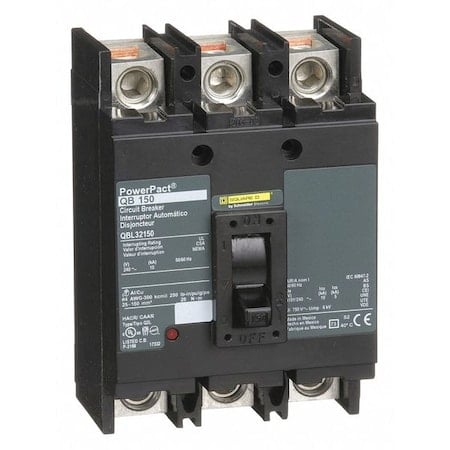 Molded Case Circuit Breaker, POWERPACT Q Series, 150A, 3 Pole, 240V AC, 10kA at 240V AC MPN:QBL32150