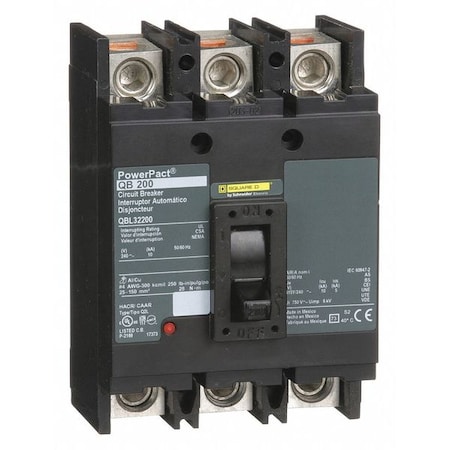 Molded Case Circuit Breaker, POWERPACT Q Series, 200A, 3 Pole, 240V AC, 10kA at 240V AC MPN:QBL32200
