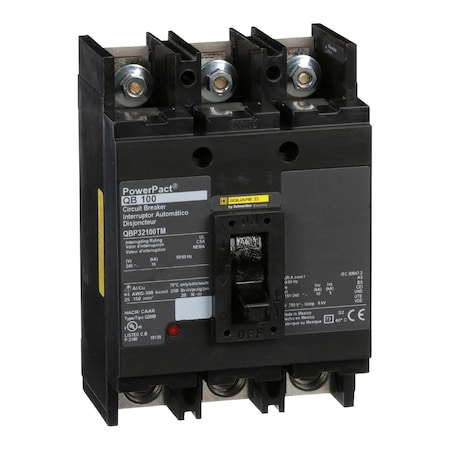 Molded Case Circuit Breaker, POWERPACT Q Series, 100A, 3 Pole, 240V AC, 10kA at 240V AC MPN:QBP32100TM