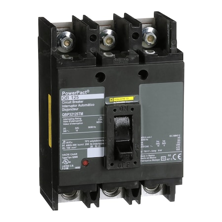 Molded Case Circuit Breaker, POWERPACT Q Series, 125A, 3 Pole, 240V AC, 10kA at 240V AC MPN:QBP32125TM