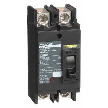 Molded Case Circuit Breaker, POWERPACT Q Series, 200A, 2 Pole, 240V AC, 25kA at 240V AC MPN:QDL22200