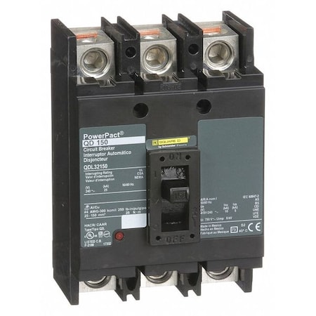 Molded Case Circuit Breaker, POWERPACT Q Series, 150A, 3 Pole, 240V AC, 25kA at 240V AC MPN:QDL32150