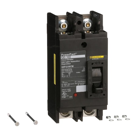 Molded Case Circuit Breaker, POWERPACT Q Series, 100A, 2 Pole, 240V AC, 25kA at 240V AC MPN:QDP22100TM