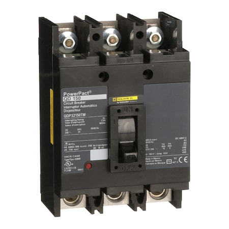 Molded Case Circuit Breaker, POWERPACT Q Series, 150A, 3 Pole, 240V AC, 25kA at 240V AC MPN:QDP32150TM