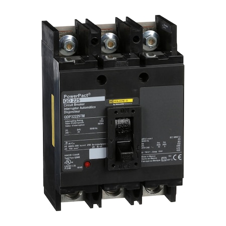 Molded Case Circuit Breaker, POWERPACT Q Series, 225A, 3 Pole, 240V AC, 25kA at 240V AC MPN:QDP32225TM