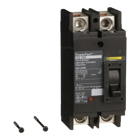 Molded Case Circuit Breaker, POWERPACT Q Series, 200A, 2 Pole, 240V AC, 65kA at 240V AC MPN:QGL22200