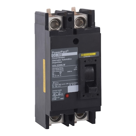 Molded Case Circuit Breaker, POWERPACT Q Series, 200A, 2 Pole, 240V AC, 65kA at 240V AC MPN:QGL22200LW