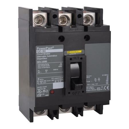 Molded Case Circuit Breaker, POWERPACT Q Series, 175A, 3 Pole, 240V AC, 65kA at 240V AC MPN:QGL32175