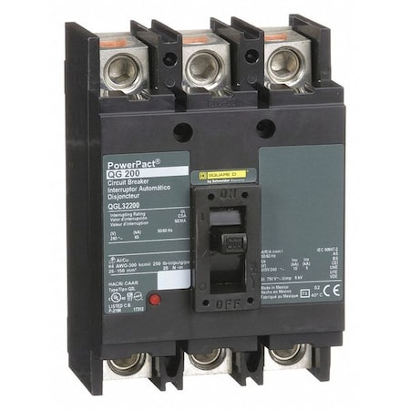 Molded Case Circuit Breaker, POWERPACT Q Series, 200A, 3 Pole, 240V AC, 65kA at 240V AC MPN:QGL32200